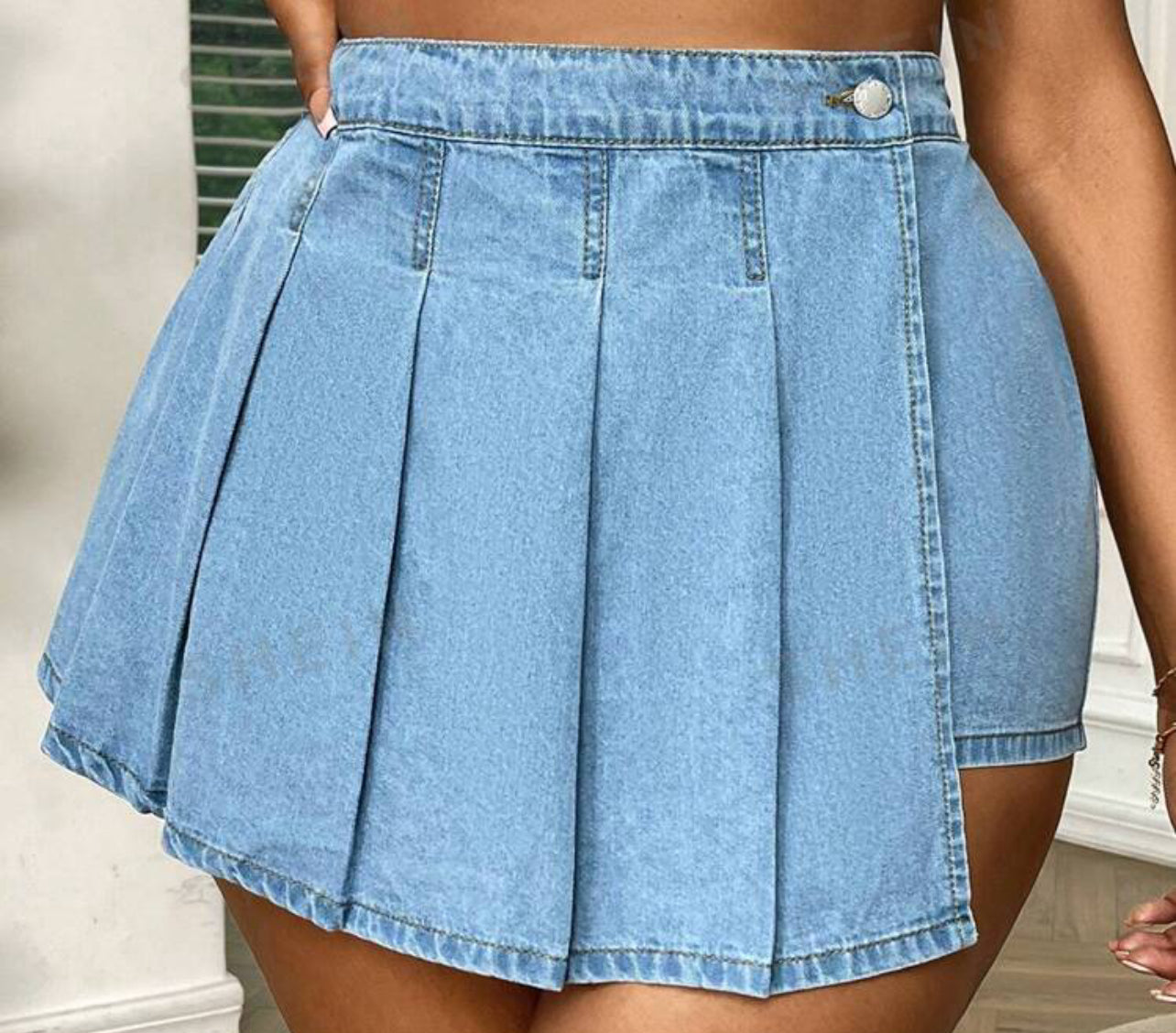 Denim pleated skort