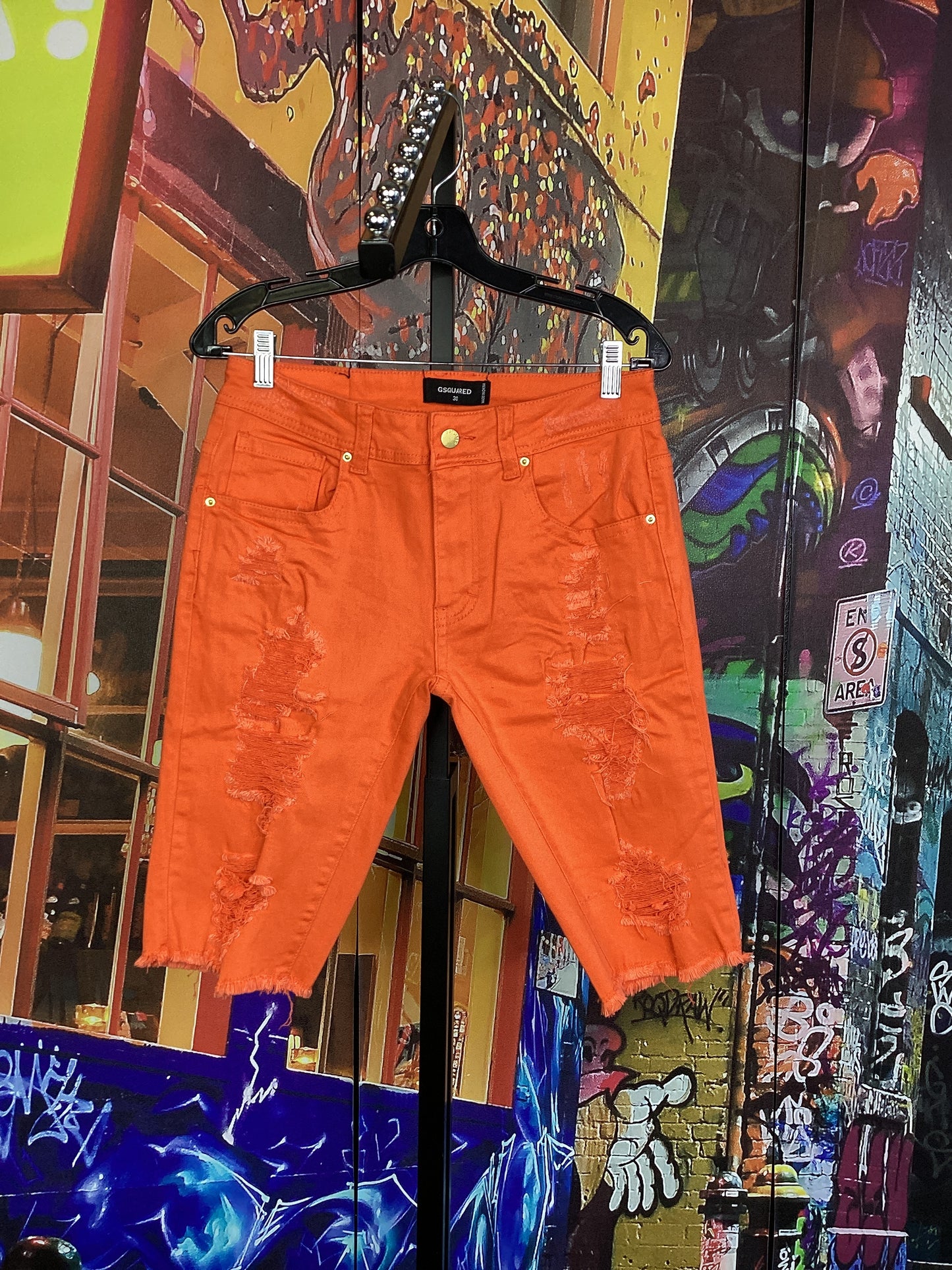 JC Orange Distressed Shorts